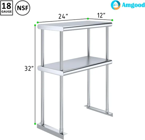 Vista 3 de AmGood Estante doble de acero inoxidable NSF - Muchos (24" de largo x 12" de profundidad)