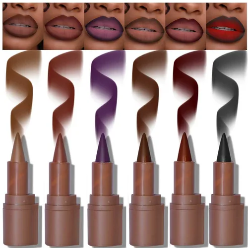 Vista 81 de BAISEN DIARY 2 en 1 doble punta mate delineador de labios y brillo de labios, lápiz combinado de labios marrón nude degradado, delineador de labios