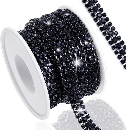 Vista 18 de Cadena de diamantes de imitación de 3 yardas con 3 filas para manualidades, cadena de cierre de diamantes de imitación plateada para hacer joyas