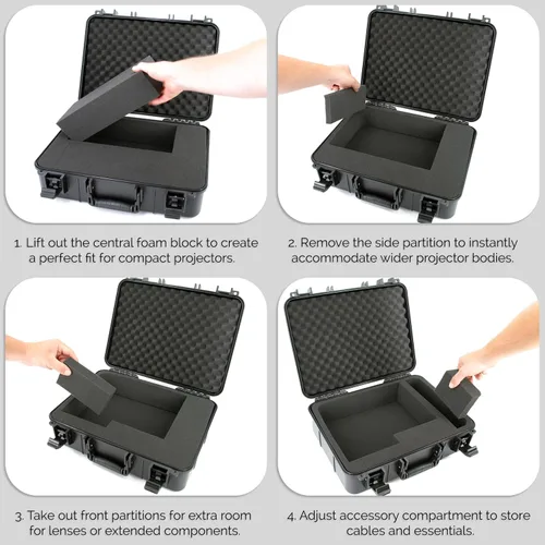 Vista 4 de CASEMATIX Funda de viaje para proyector de carcasa rígida compatible con proyectores Epson VS250 SVGA, VS350 XGA, VS355 WXGA con cable HDMI