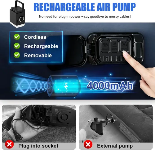Vista 2 de AYAMAYA Colchón de aire Queen para acampar con bomba recargable y desmontable integrada, cama inflable inflable de 10 pulgadas de altura