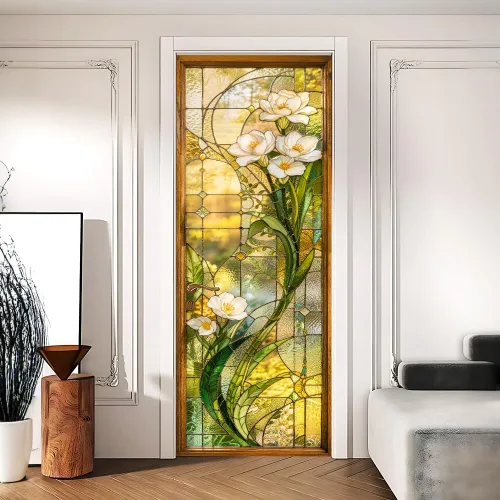 Vista 31 de Enchanted Secret - Mural para puerta de jardín, despegar y pegar, cubiertas decorativas de puerta de arco floral talladas vintage, adhesivo