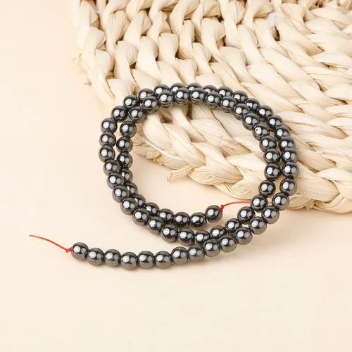 Vista 2 de Cuentas redondas sueltas de hematita negra natural de 0.236 pulgadas, poder curativo para hacer joyas, pulseras y collares