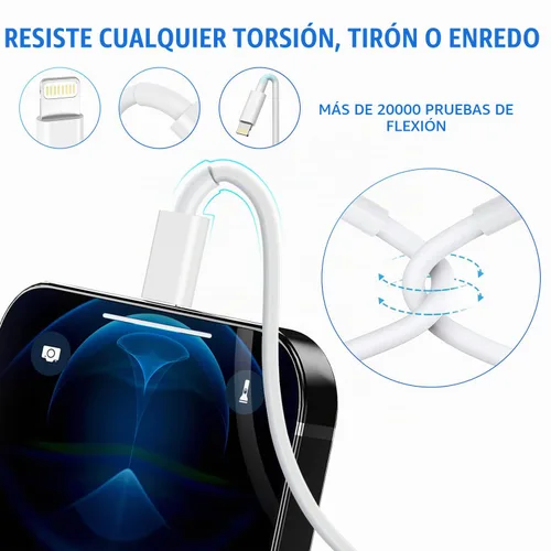 Vista 4 de Cargador para iPhone de 3 pies, [certificado MFi de Apple], cable Lightning original, paquete de 3 cables USB de sincronización de datos de carga