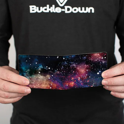 Vista 4 de Buckle-Down Billetera plegable de PU para hombre, collage de polvo, multicolor, 4.0" x 3.5", Varios
