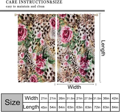 Vista 3 de Cortinas de leopardo con estampado de flores de guepardo y rosas de África, con bolsillo para cortinero, para dormitorio, sala de estar, decoración