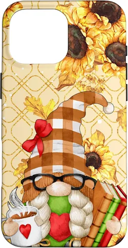 Vista 19 de Sunflower Gnome with Books for Tea Lover Librarian Reading Case for iPhone 16