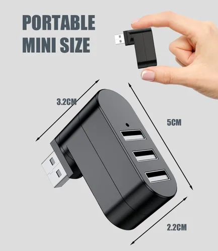 Vista 4 de BERLAT - Divisor de puerto USB, 3 puertos USB 2.0, divisor expansor [90°/180° grados giratorio] para laptop, Xbox, Wii, PS3, PC, MAC, Mac Book