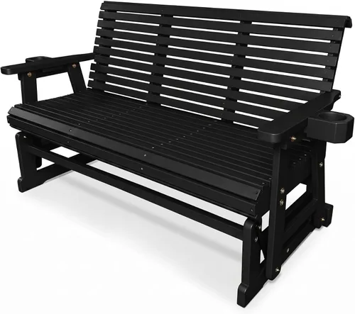 Vista 11 de Hamaca de patio Fortune Candy con portavasos, alta parte posterior enrollada y asiento perfilado profundo, resistente de 800 libras (Negro, 2 plazas)