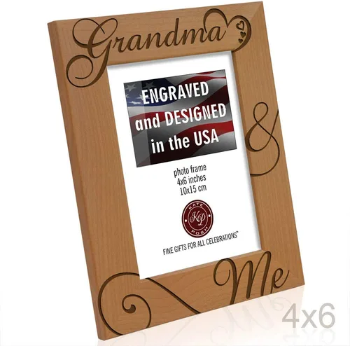 Vista 6 de KATE POSH Marco de fotos de madera natural grabado con texto en inglés «Grandma and Me», «I Love You Grandma», Grandparent's Day, Best Grandma Ever