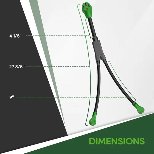 Vista 5 de RVGUARD - Cable adaptador Y para caravana con mango, dos enchufes machos TT-30 de 30 amperios a hembra 14-50 de 50 amperios, color verde Dos