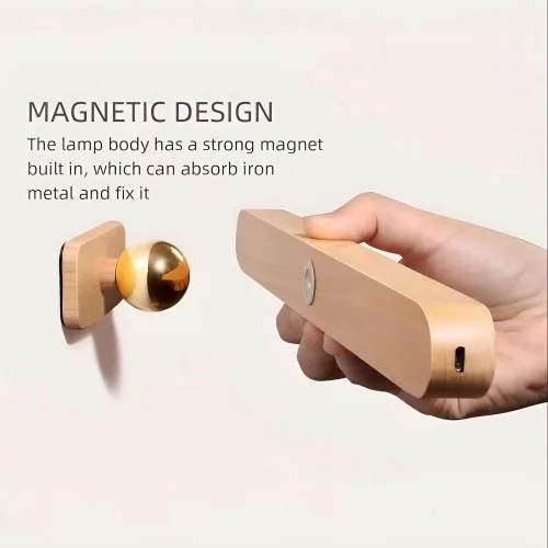 Vista 3 de Barra de luz de espejo de madera con soporte magnético para baño (paquete de 1) Rechargeable USB C,3-level dimming vanity light,touch control for