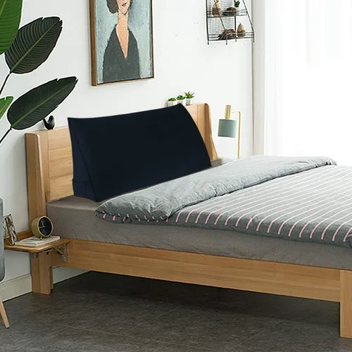 Vista 5 de WOWMAX Almohada de cuña para cabecera de cama de día, con funda extraíble, terciopelo negro, tamaño matrimonial