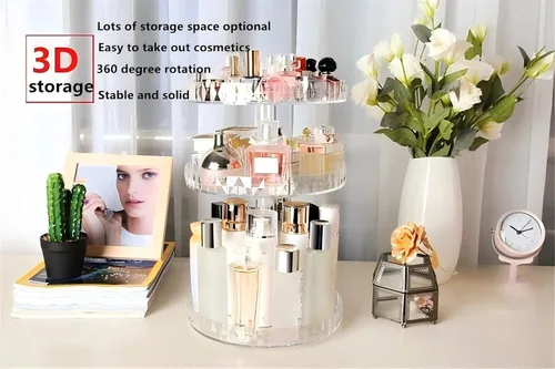 Vista 5 de Organizador de perfumes, organizador de maquillaje giratorio de 360 grados, caja de almacenamiento de cosméticos de diamante, estante giratorio