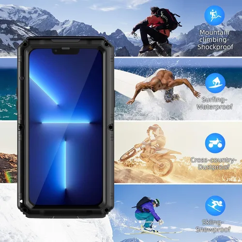 Vista 7 de Mitywah Funda impermeable para iPhone 13 Pro Max, funda de metal resistente de grado militar, funda protectora de cuerpo completo bajo el agua, a