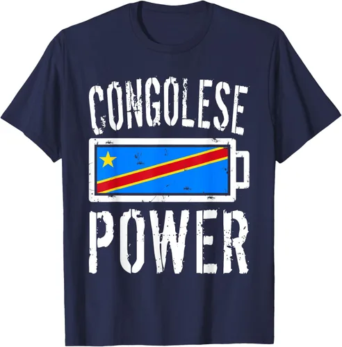 Vista 25 de Camiseta de batería de energía congoleña con bandera de República Democrática del Congo, Negro, S