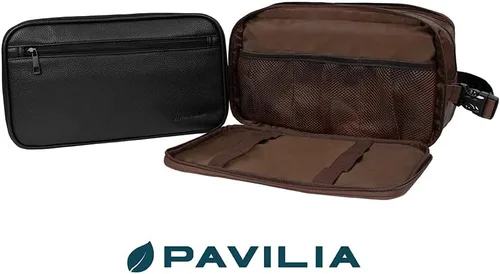 Vista 8 de PAVILIA - Bolsa de aseo para hombres, estuche de viaje esencial con kit de afeitado Dopp, bolsa de viaje organizadora de artículos de tocador