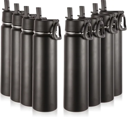 Vista 45 de Volhoply Botella de agua aislada de 24 onzas con tapa con popote, botellas deportivas de boca ancha de acero inoxidable con asa, tazas de vacío