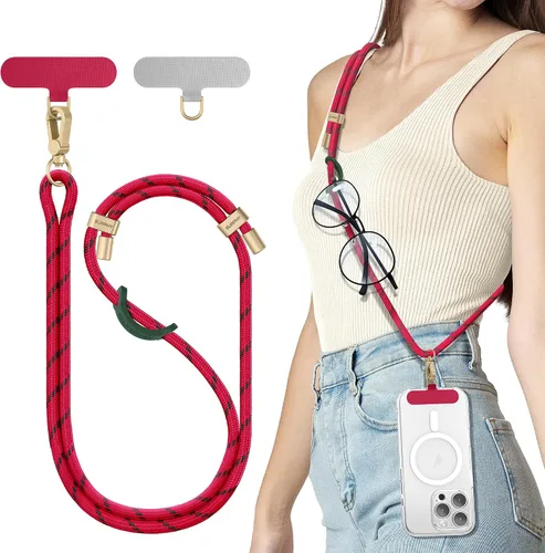 Vista 10 de SURPHY Cordón para teléfono, correa cruzada ajustable para teléfono con 2 pestañas de amarre para teléfono celular, hebillas de metal de alta