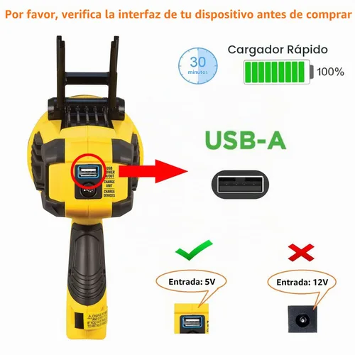 Vista 3 de Adaptador de Cargador de Repuesto Cable de Carga USB a USB para Foco Stanley Fatmax, Stanley SL10LEDS, SL10LEDSL, TL450, TL600, SAT3S, SS4LS, Zero