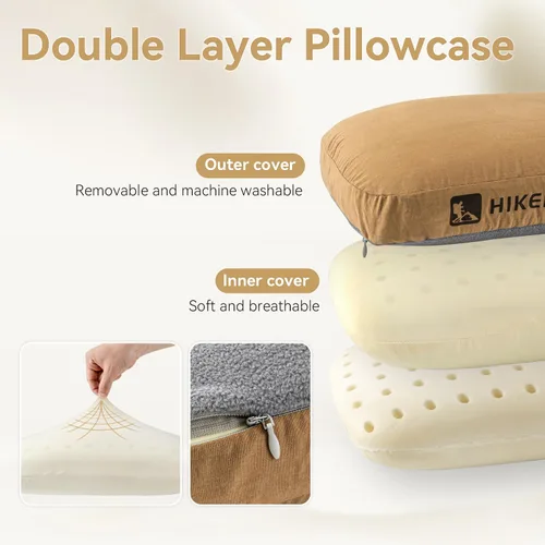 Vista 3 de HIKEMAN - Almohada de espuma viscoelástica para acampar - Almohada ultraligera de viaje, almohada para mochilero con funda extraíble, almohadas