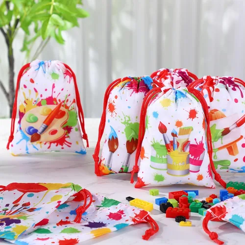 Vista 4 de Honoson 24 bolsas de fiesta de pintura de 5 x 7 pulgadas, pequeñas bolsas de regalo de arte, paquete con cordón, paquete con cordón para dibujar