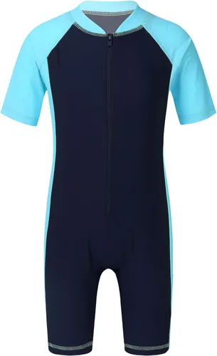 Vista 10 de Moily Conjunto de neopreno unisex para niños y niñas con cremallera, protección solar UV, traje de baño Azul y negro a