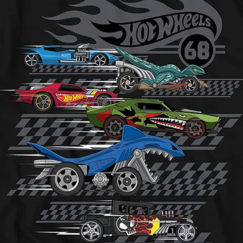 Vista 2 de Hot Wheels Short Sleeve Shirt - Boys Short Sleeve Tee - Cars Shirt Negro