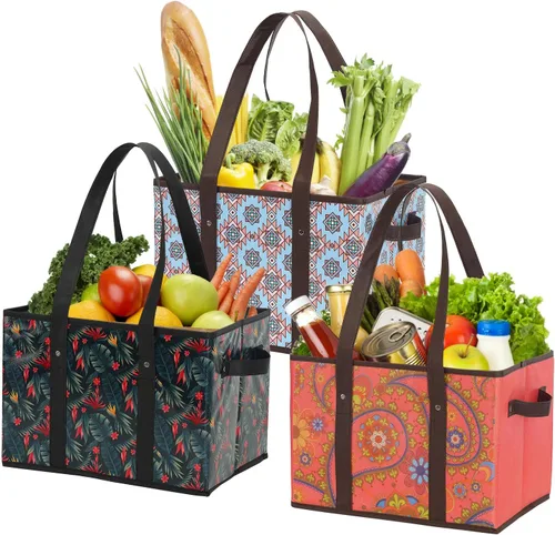 Vista 11 de Foraineam Juego de bolsas reutilizables para comestibles, bolsas de compras plegables y resistentes con fondo reforzado