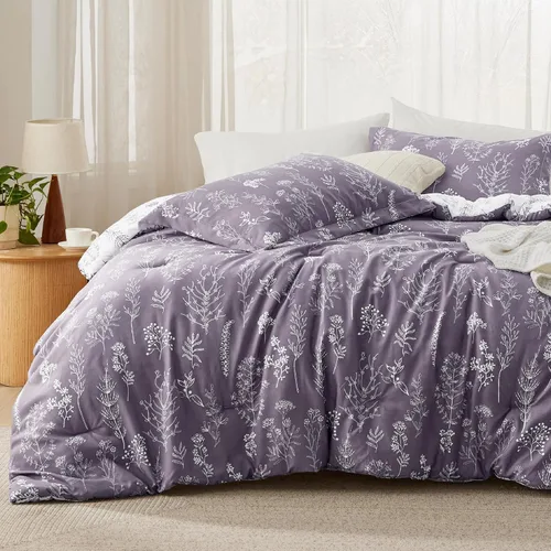 Vista 11 de Bedsure - Juego de edredón floral lindo, juego de ropa de cama tamaño King 04 - Gris claro