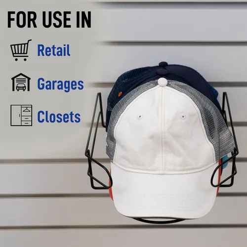 Vista 5 de Estante de exhibición de gorras de Slatwall negro/cromo/blanco para mostrar sombreros ajustados, sombreros Snapback, sombreros no estructurados