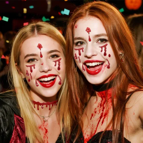Vista 7 de Calcomanías para la cara de vampiro, 3 unidades, disfraz de vampiro para mujer, joyas para la cara, accesorios de vampiro, calcomanías de cara