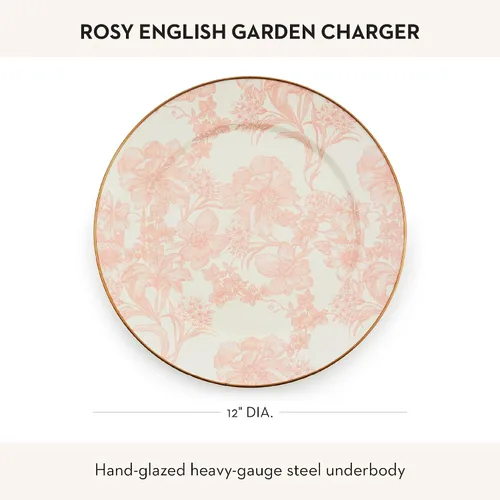 Vista 4 de MACKENZIE-CHILDS Placa de carga esmaltada, placa decorativa para decoración del hogar, 12 pulgadas, jardín inglés rosa