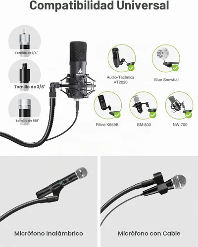Vista 3 de Elitehood Soporte de micrófono plegable de aluminio, 82 pulgadas de alto y altura ajustable, soporte de micrófono con soporte de clip para micrófono
