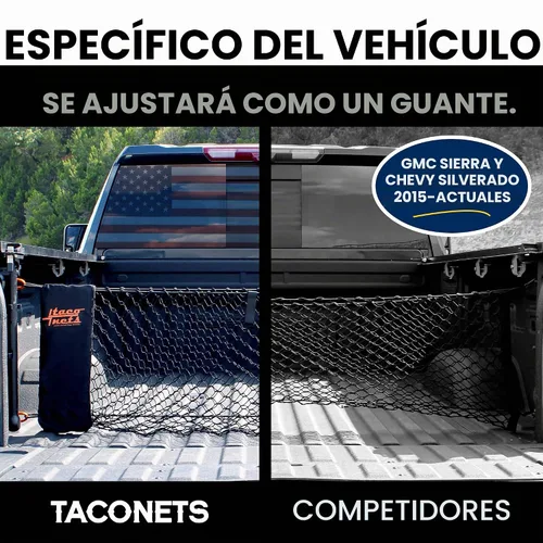 Vista 3 de TacoNets Bolsa de Carga Envelope para GMC Sierra y Chevy Silverado - Compatible con 2013-2025 - Bungee de 5mm Actualizado - Bolsa de Almacenamiento
