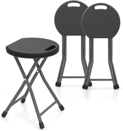 Vista 8 de GYMAX Taburete plegable, taburete de bar plegable portátil de 18 pulgadas con asa y marco de acero, 330 libras, resistente, plegable, ligera, silla