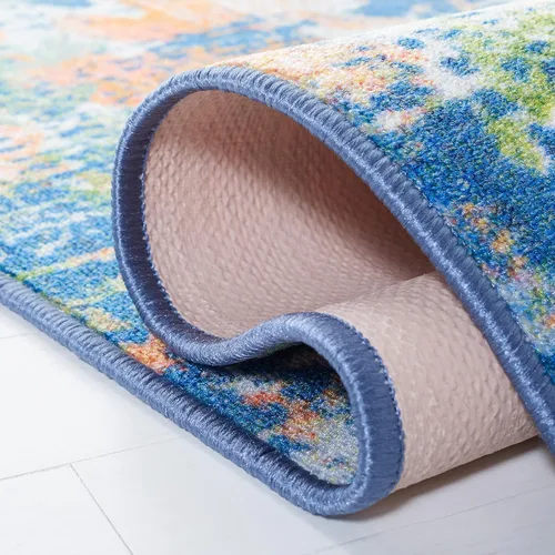 Vista 7 de SAFAVIEH Colección de pinceles de pintura para alfombras lavables, 4 pies 4 pulgadas x 6 pies, azul marino y naranja, antideslizante y fácil