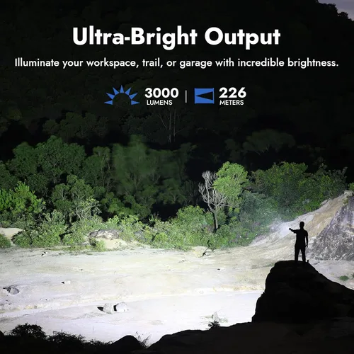 Vista 2 de WUBEN Linternas L3 de alto lúmenes, 3000 lúmenes, linterna brillante recargable, carga USB C de doble vía 6 modos, linterna de mano IP68