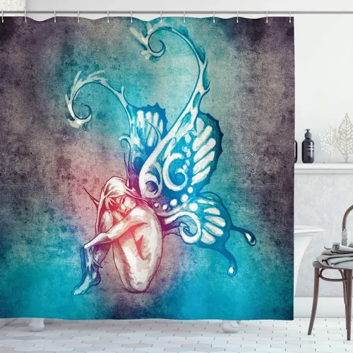 Vista 38 de Ambesonne Cortina de ducha retro, diseño clásico de rayas verticales, imagen, imagen antigua, obra de arte, juego de decoración de baño de tela