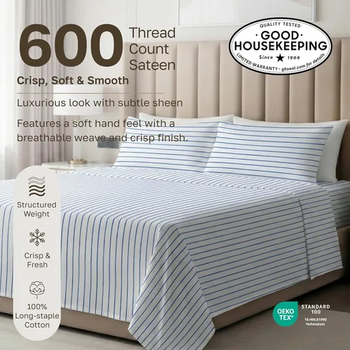Vista 33 de California Design Den - Juego de sábanas de tamaño King dividido 100% algodón, 600 hilos, tejido satinado suave y transpirable, para cama ajustable