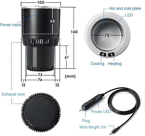 Vista 5 de Calentador de vasos de automóvil 2 en 1 de alta calidad, enfriador inteligente para tazas de automóvil, regalo de temporada festiva, soporte