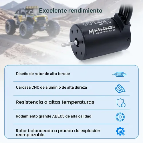 Vista 2 de Surpass Hobby RC Motor sin escobillas ESC Combo Impermeable M3650 4500KV Motor sin escobillas y set combinado 60A ESC para camionetas de control