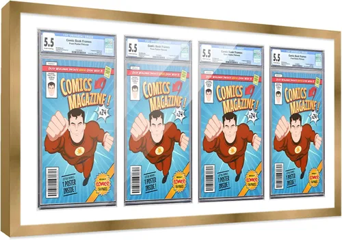 Vista 75 de Poster Palooza Marco de cómics con paspartú para 1 cómic de grado CGC, CBCS o PGX, marco de cómic de bronce para cómic de 8.125 x 13 pulgadas