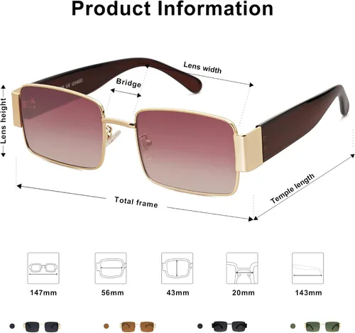 Vista 4 de SOJOS Gafas de sol rectangulares vintage con diseño retro UV400 SJ1162