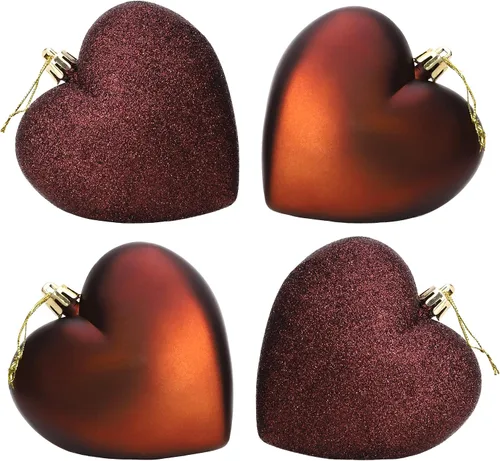 Vista 6 de Bolas en forma de corazón de 4 a 3.937 in, diseño mate y purpurina, adornos de Navidad (rosa bebé)