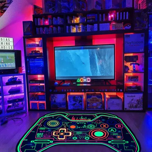 Vista 7 de Alfombra de juegos para adolescentes y niños, alfombra de jugadores que brilla en la luz negra, alfombra antideslizante para habitación de niños