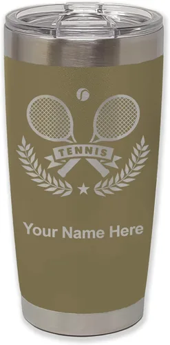 Vista 37 de LaserGram Personalized 20oz Tumbler, Tennis Rackets (Black) Engraved Gift for Tennis Players, Vacuum Insulated Stainless Steel, Laser Engraved