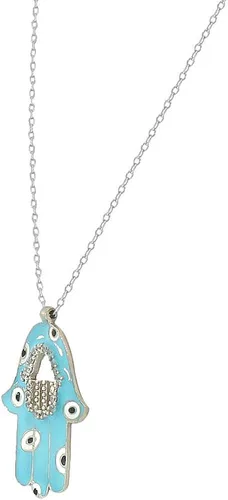 Vista 2 de Plata de ley 925CZ Blanco y Azul Esmalte Negro Mal de ojo Hamsa Collar Con Colgante