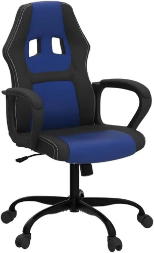 Vista 5 de Silla ergonómica para juegos de PC, silla de computadora con respaldo alto, soporte lumbar, ajustable, giratoria, de piel sintética, silla de Azul