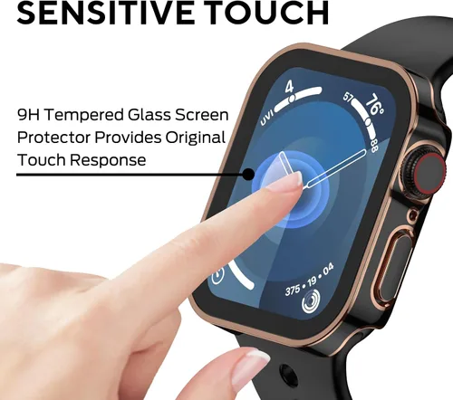 Vista 3 de Pack de 3 fundas impermeables para Apple Watch Series 6 5 4 SE 40 mm, cubierta rígida de PC con borde recto y protector de pantalla de vidrio